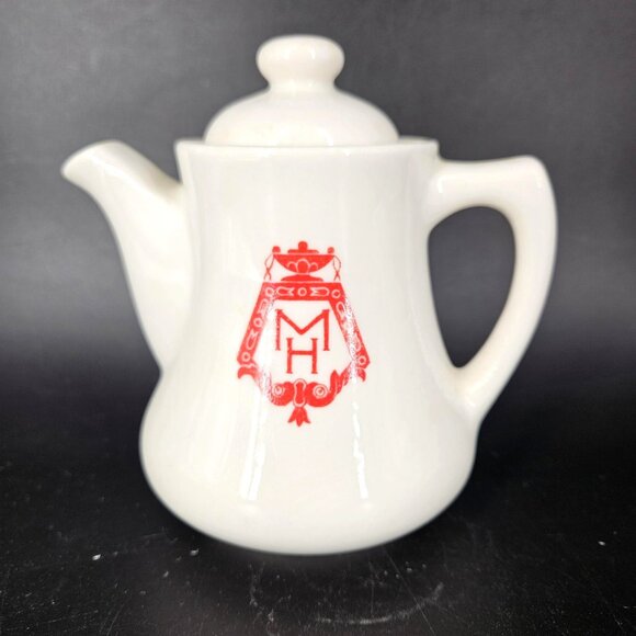 Scammell's Lamberton China Other - Vintage Scammell's Lamberton China White Teapot Pitcher White Red Hotelware